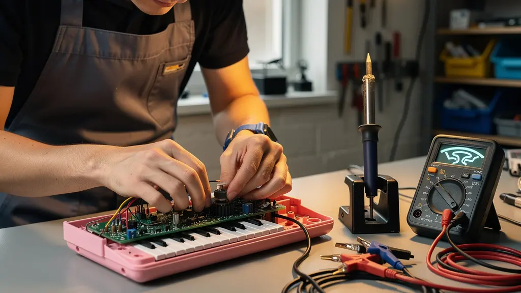 Espace de travail pour circuit bending avec outils et mesures de sécurité