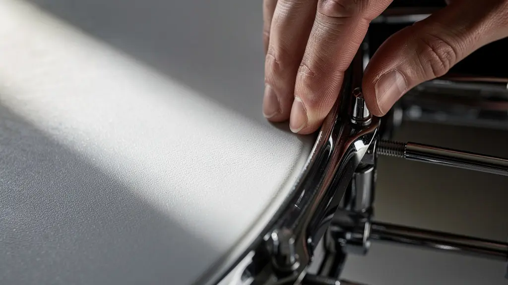 Batteur préparant son kit avec des peaux neuves avant une session studio