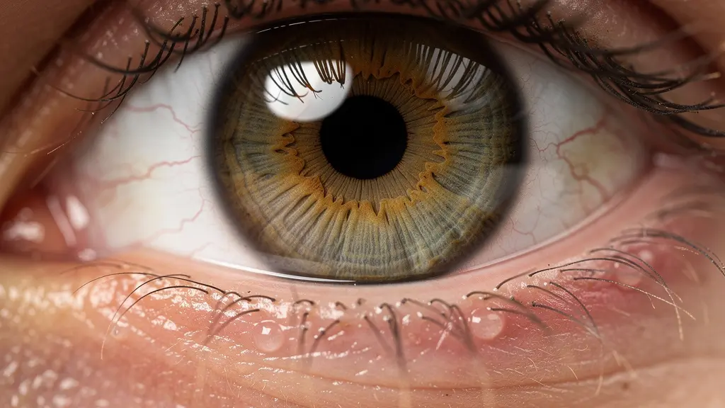 Gros plan macro sur un œil humain montrant des vaisseaux sanguins rougis et une pupille dilatée