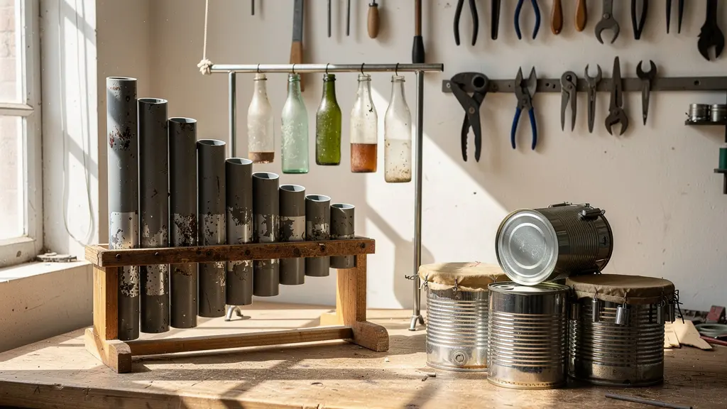 Atelier de lutherie artisanale avec instruments fabriqués à partir de matériaux de récupération