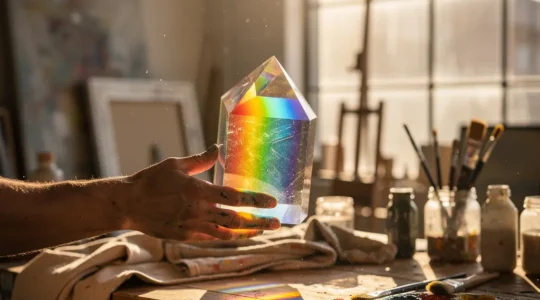 Artiste créant une œuvre visuelle captivante avec des éléments colorés qui attirent le regard en moins de trois secondes