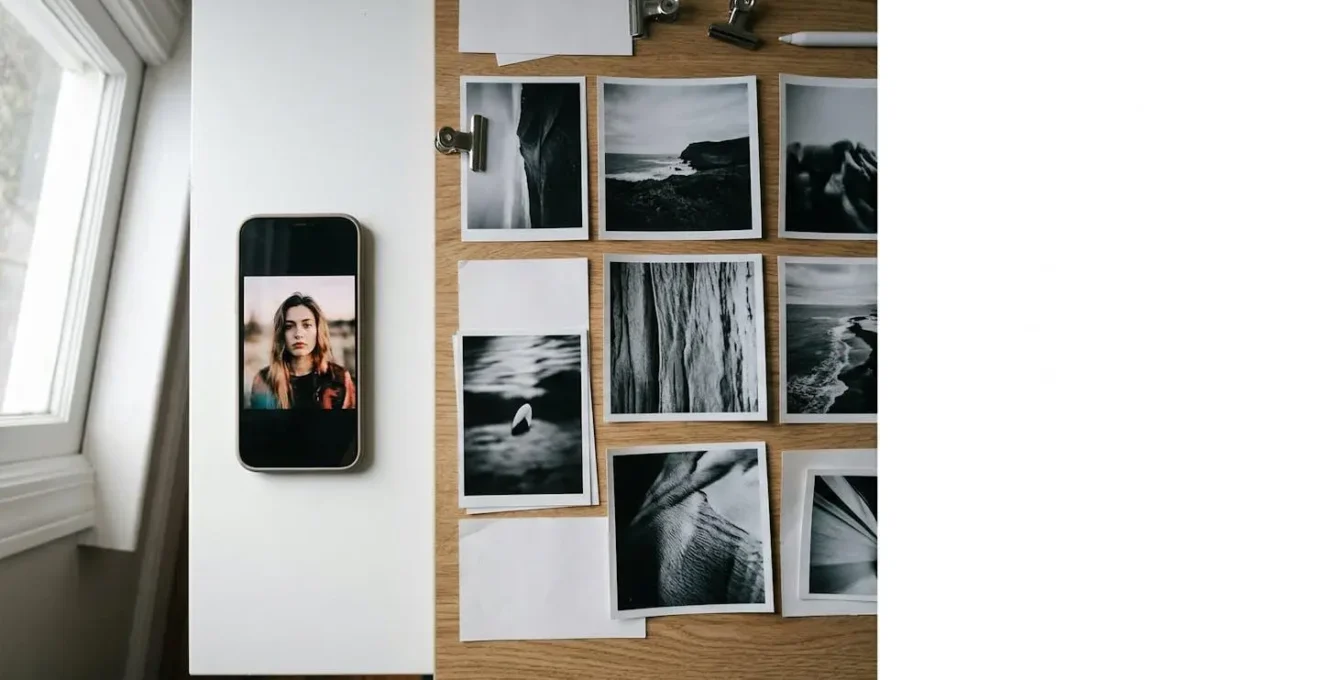 Composition photographique moderne illustrant la tension entre règle des tiers classique et cadrage centré pour mobile