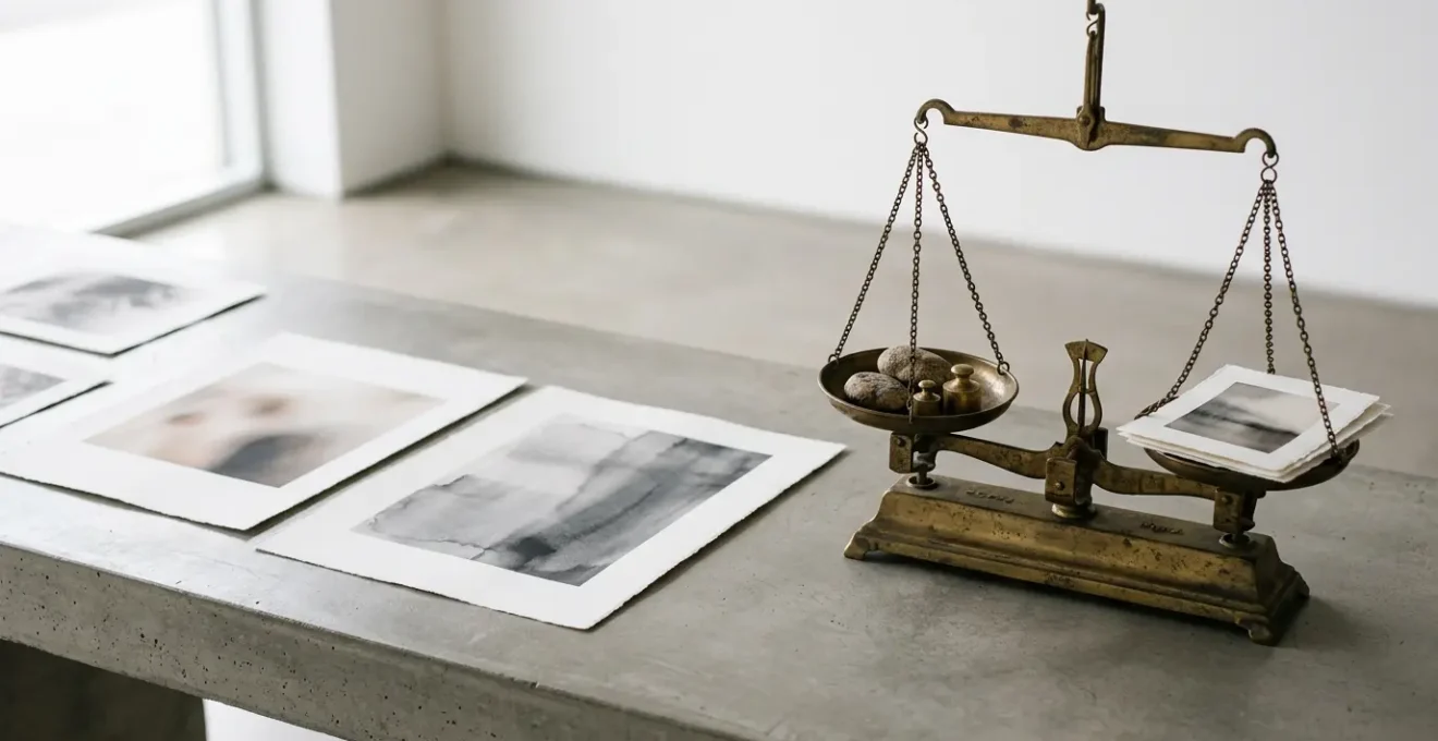 Composition artistique représentant la tarification d'œuvres photographiques d'art