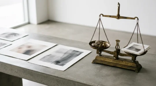 Composition artistique représentant la tarification d'œuvres photographiques d'art
